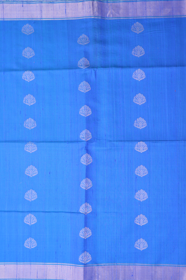 Raw Silk Saree In Blue With Zari Buttas