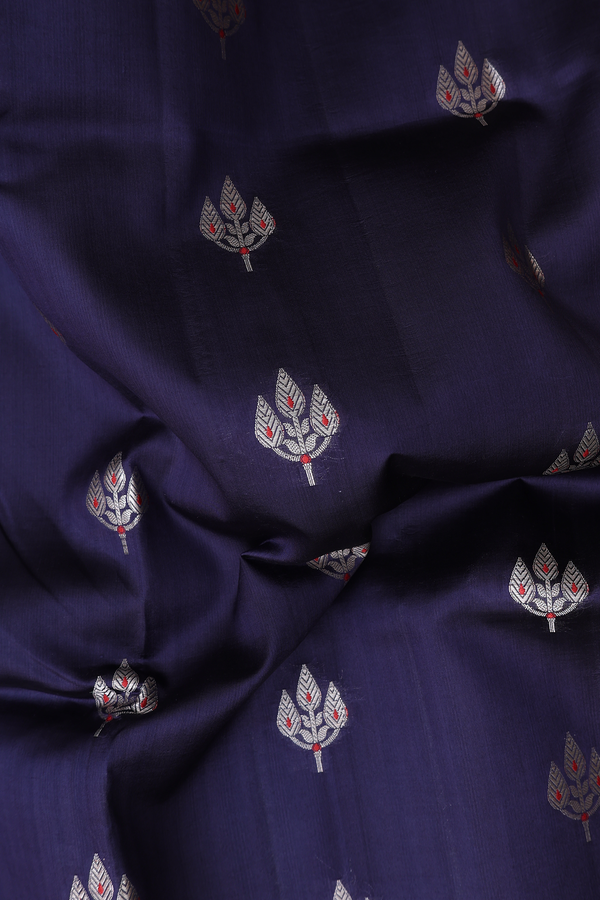 Raw Silk Saree In Blue With Zari Buttas