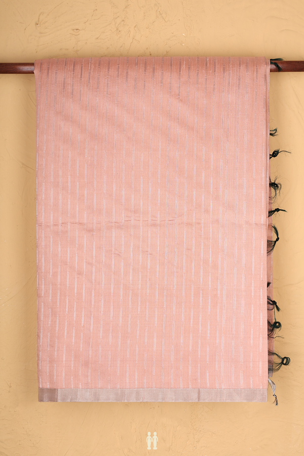 Raw Silk Saree In Blush Orange With Stripes Design
