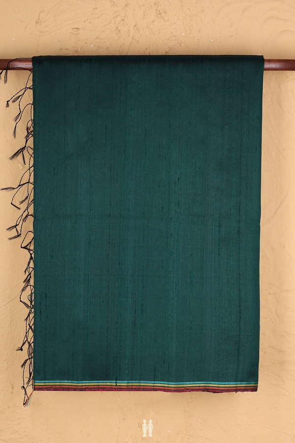 Raw Silk Saree In Bottle Green With Contrast Border
