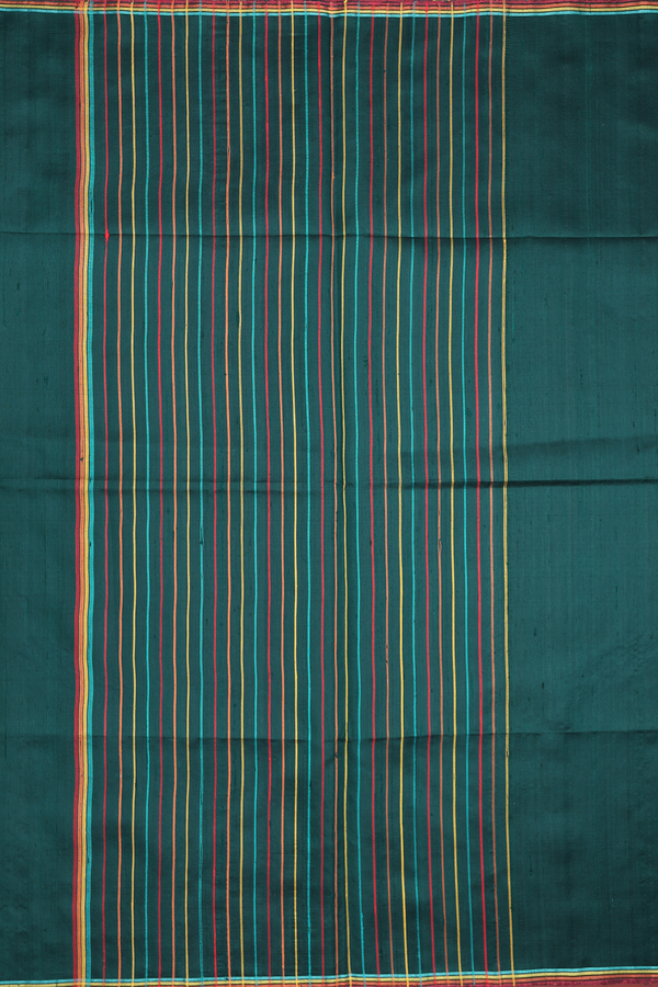 Raw Silk Saree In Bottle Green With Contrast Border