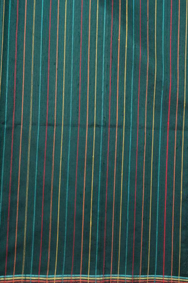 Raw Silk Saree In Bottle Green With Contrast Border