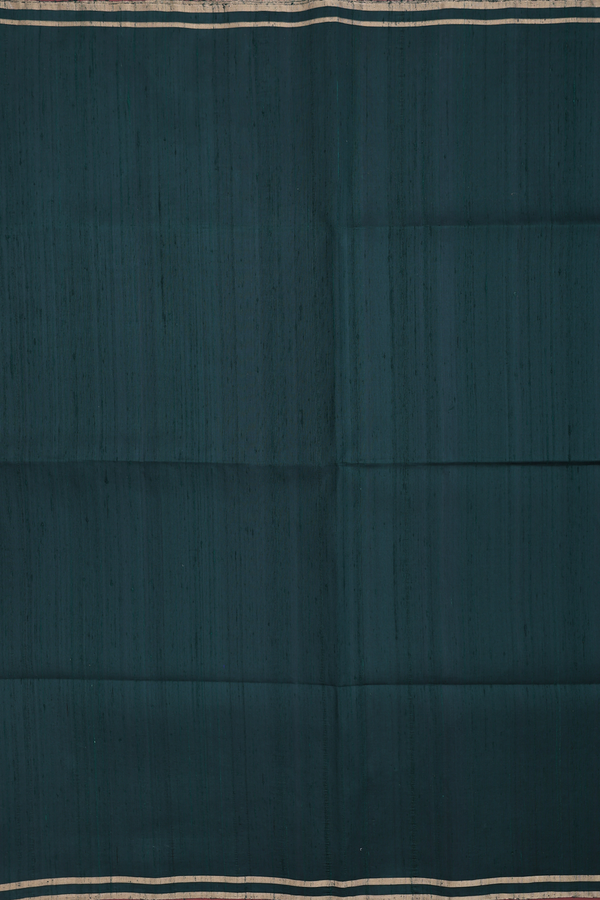 Raw Silk Saree In Bottle Green With Zari Border