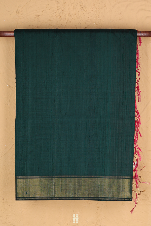 Raw Silk Saree In Bottle Green With Zari Border