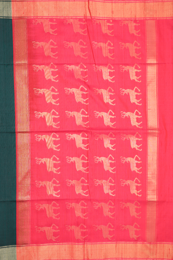 Raw Silk Saree In Bottle Green With Zari Border