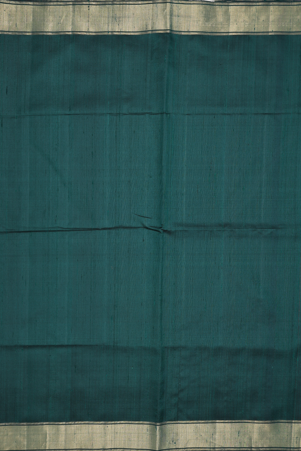Raw Silk Saree In Bottle Green With Zari Border