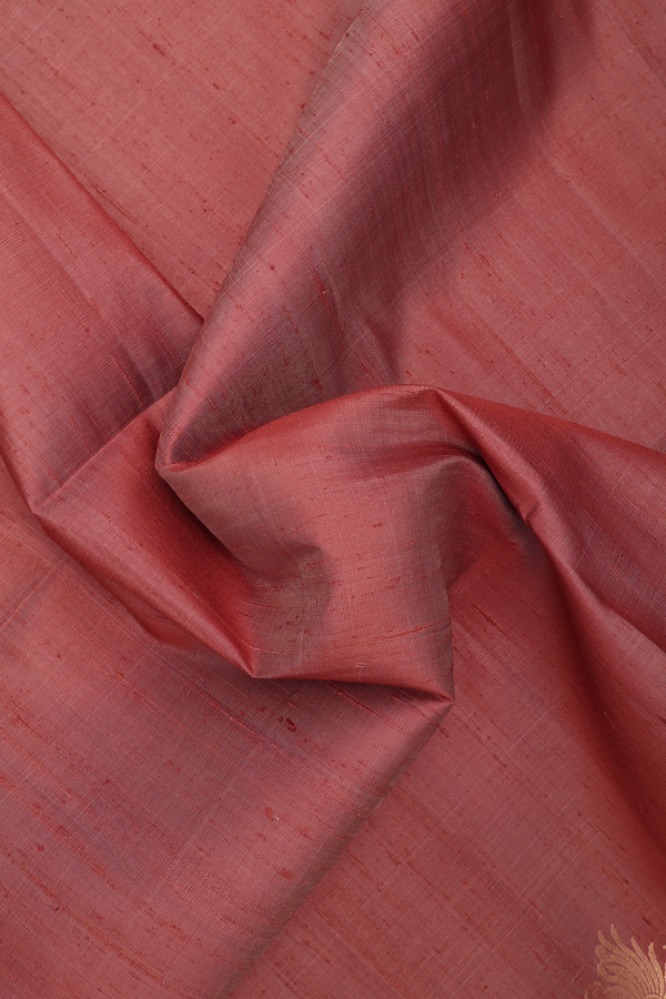 Raw Silk Saree In Brick Brown With Zari Border