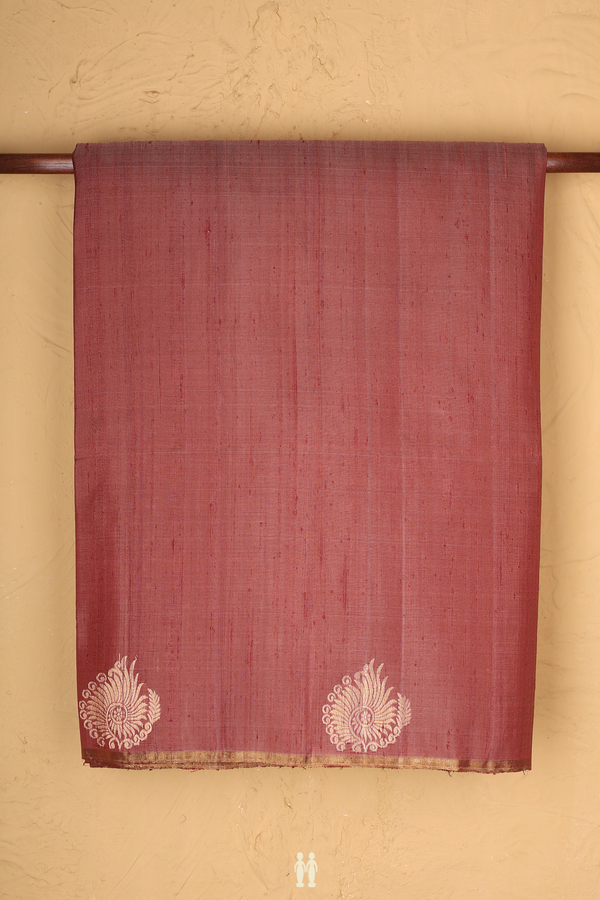 Raw Silk Saree In Brick Brown With Zari Border
