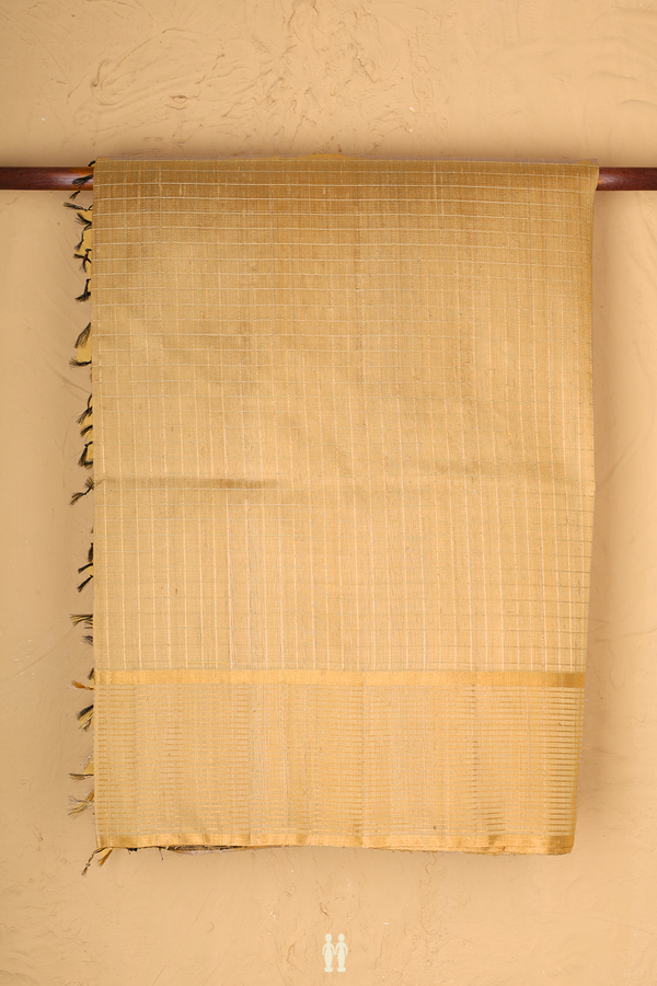 Raw Silk Saree In Brick Yellow With Checks Design