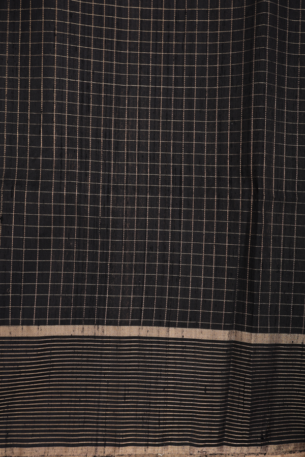 Raw Silk Saree In Brick Yellow With Checks Design
