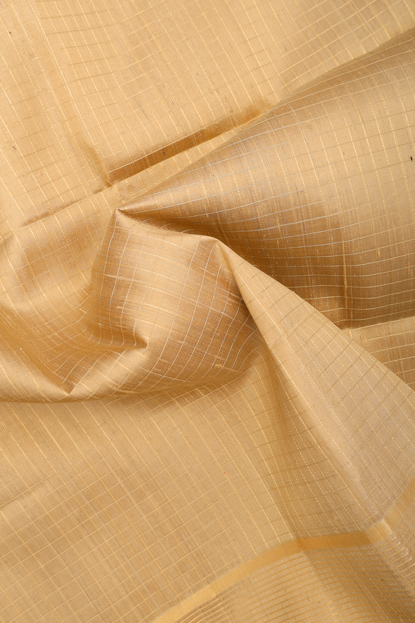 Raw Silk Saree In Brick Yellow With Checks Design