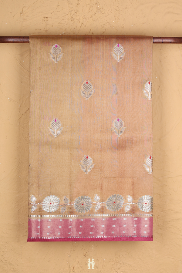 Raw Silk Saree In Brown With Floral Design