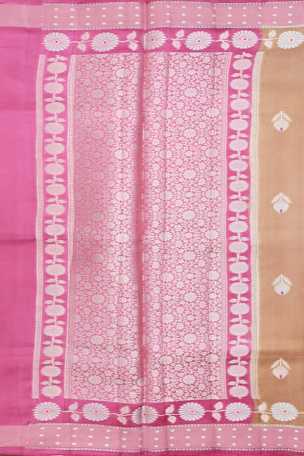 Raw Silk Saree In Brown With Floral Design