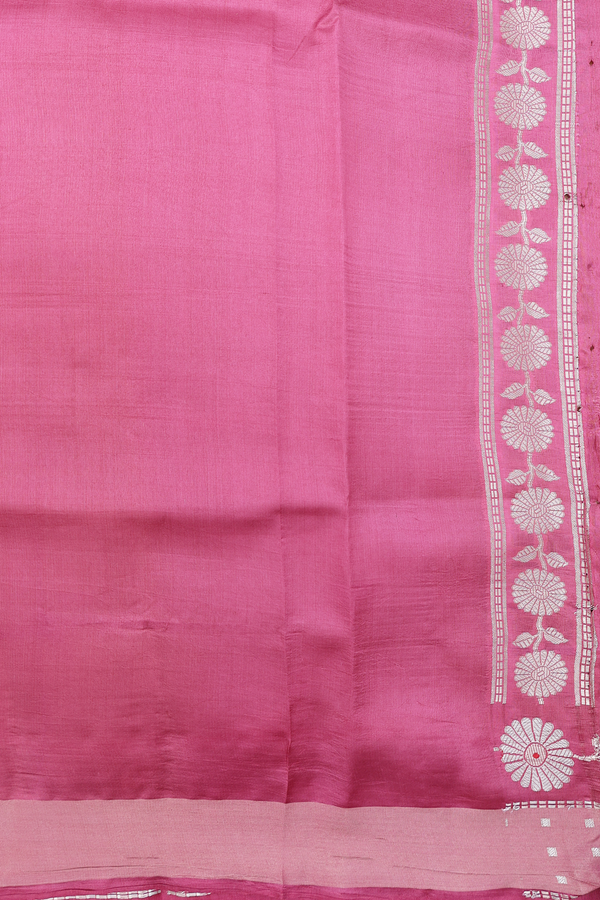 Raw Silk Saree In Brown With Floral Design