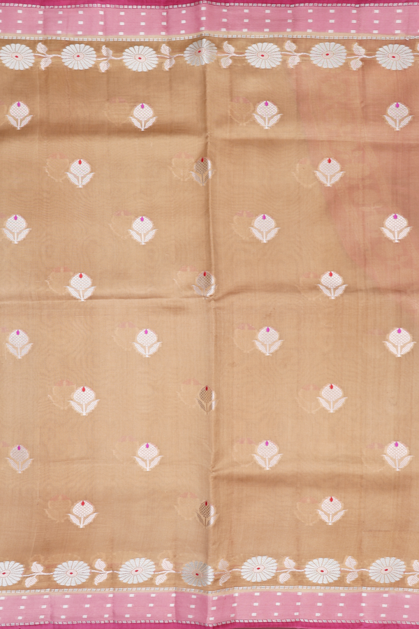 Raw Silk Saree In Brown With Floral Design