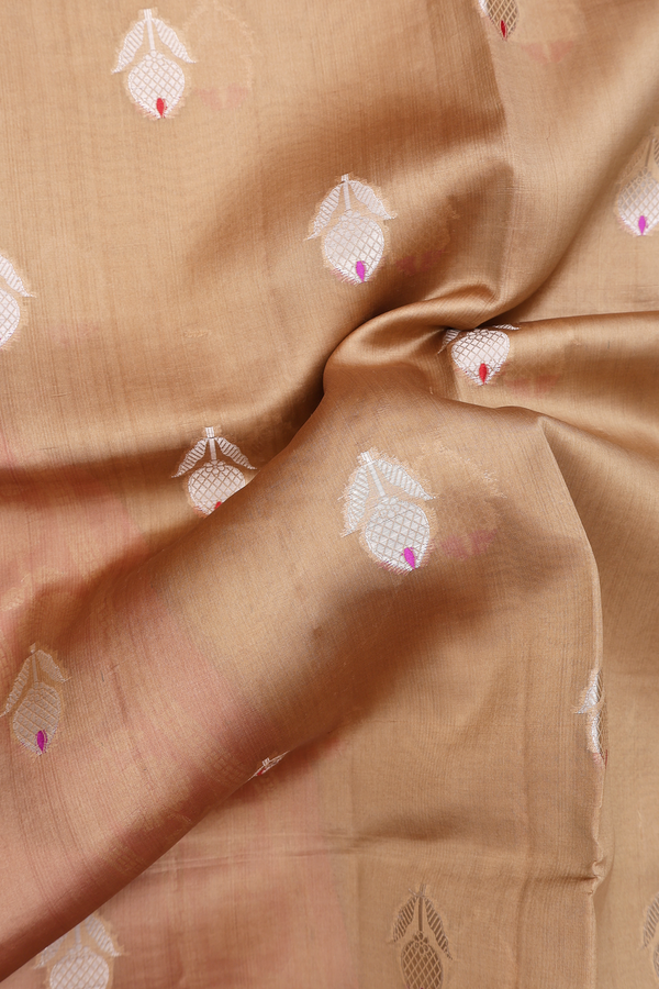 Raw Silk Saree In Brown With Floral Design