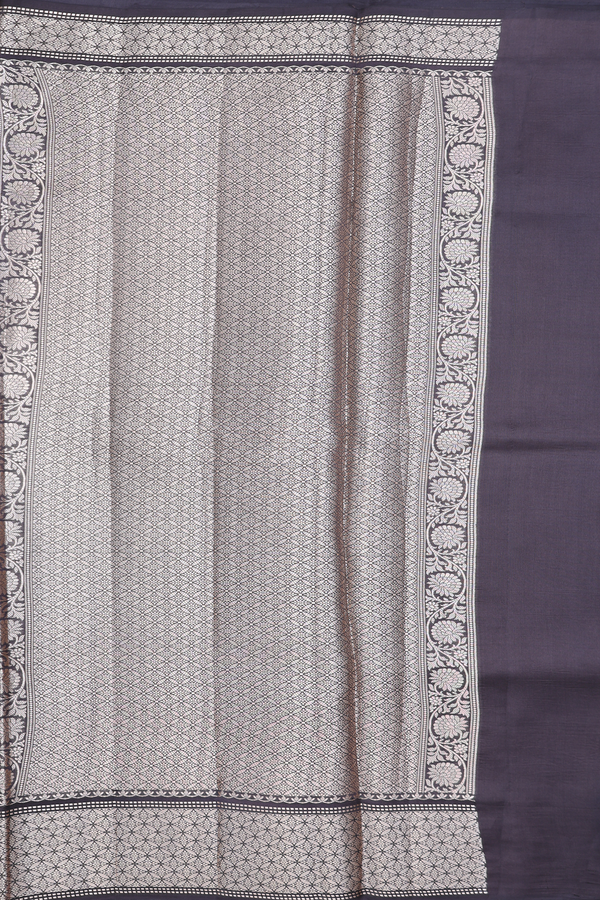 Raw Silk Saree In Brownish Grey With Floral Buttas