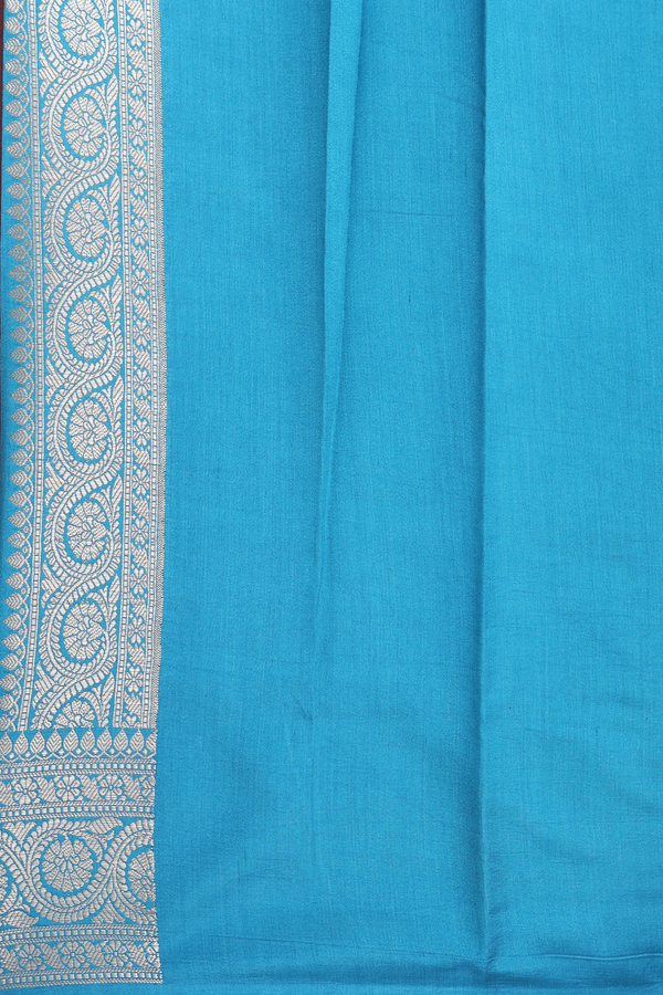 Raw Silk Saree In Deep Sky Blue With Floral Buttis