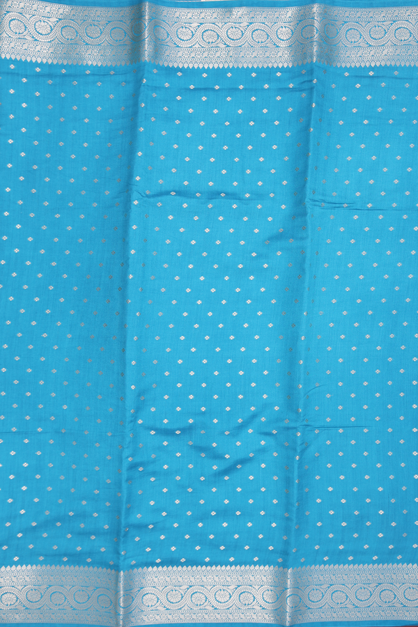 Raw Silk Saree In Deep Sky Blue With Floral Buttis