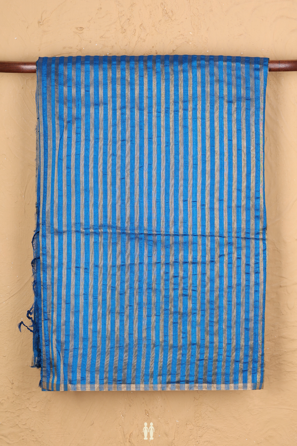 Raw Silk Saree In Cerulean Blue With Stripes Design