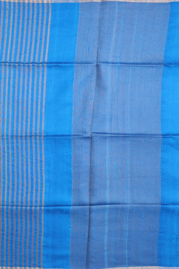 Raw Silk Saree In Cerulean Blue With Stripes Design