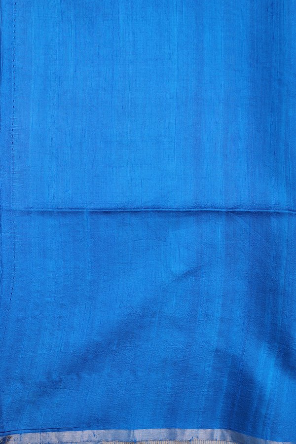 Raw Silk Saree In Cerulean Blue With Stripes Design