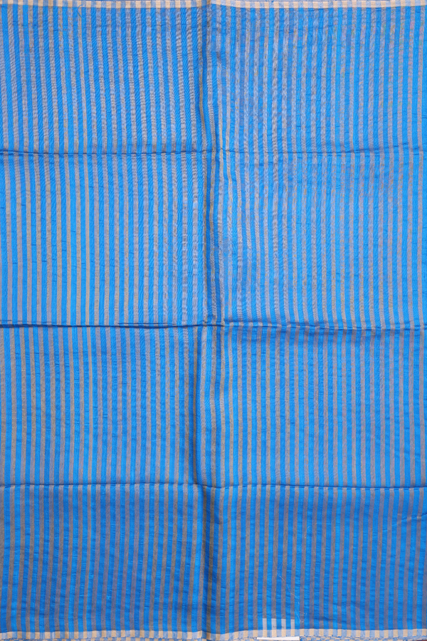 Raw Silk Saree In Cerulean Blue With Stripes Design
