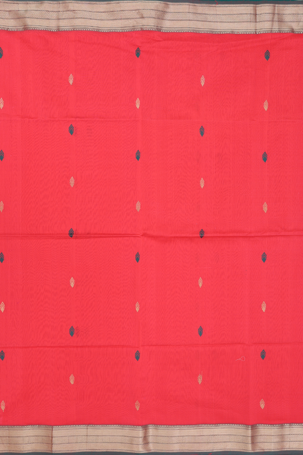 Maheswari Silk Cotton Saree In Chilli Red With Allover Buttas