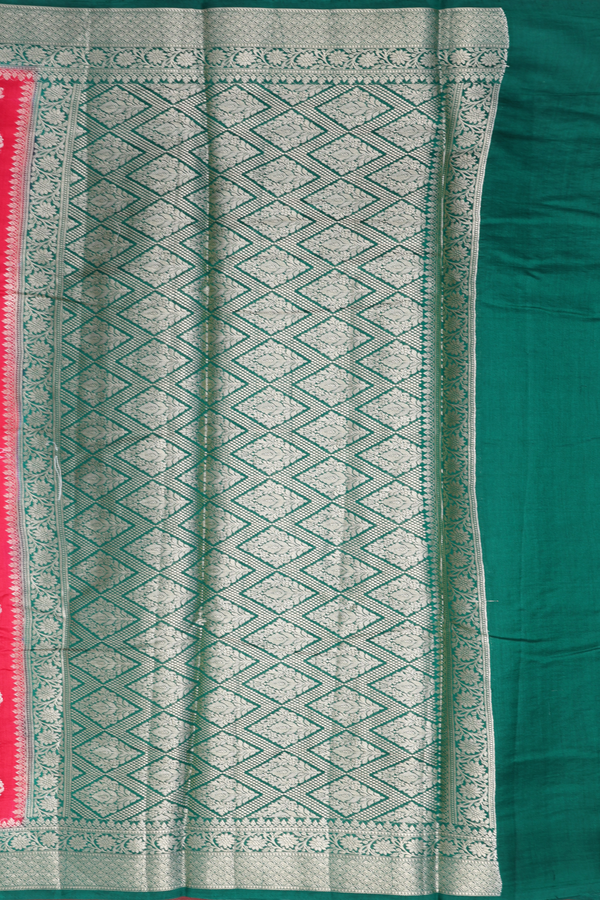 Raw Silk Saree In Chilli Red With Floral Buttas