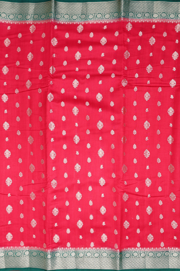 Raw Silk Saree In Chilli Red With Floral Buttas