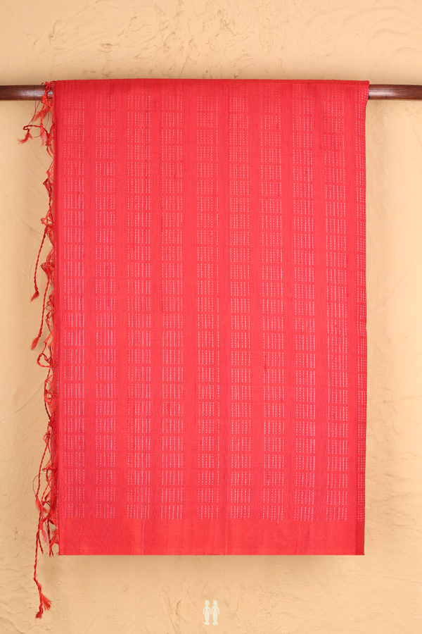 Raw Silk Saree In Chilli Red With Stripes Design