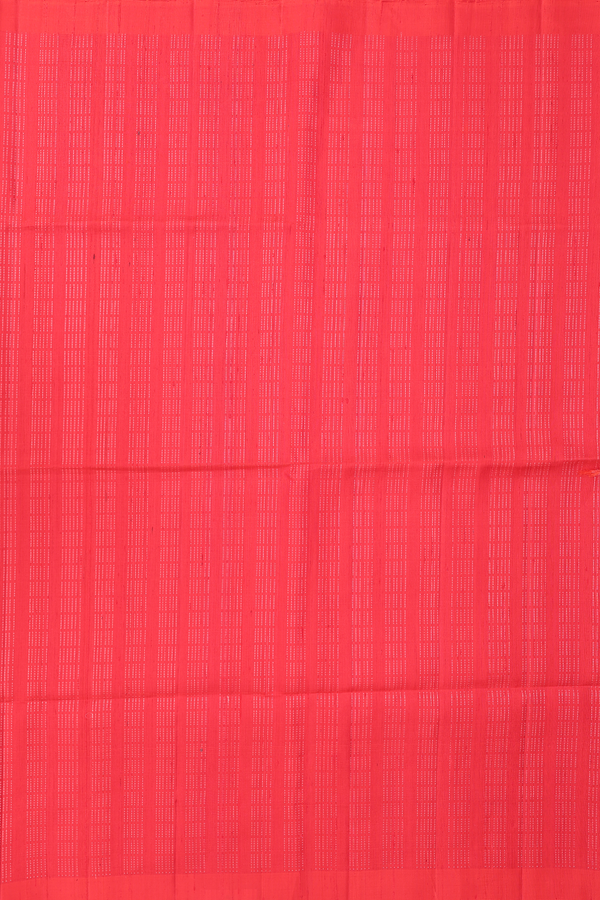 Raw Silk Saree In Chilli Red With Stripes Design
