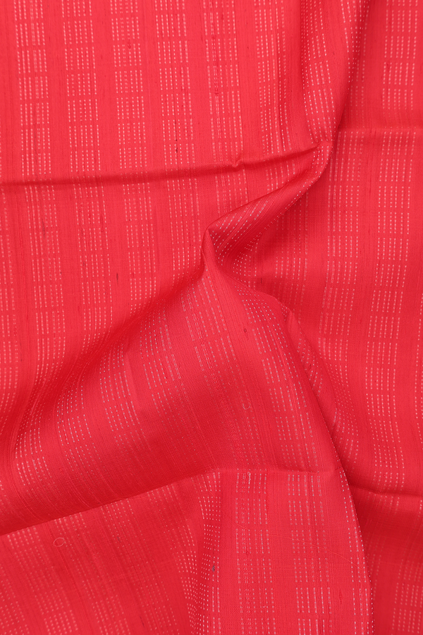 Raw Silk Saree In Chilli Red With Stripes Design