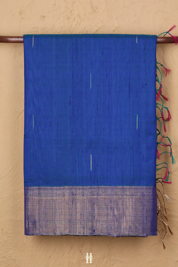 Raw Silk Saree In Cobalt Blue With Threadwork Buttas