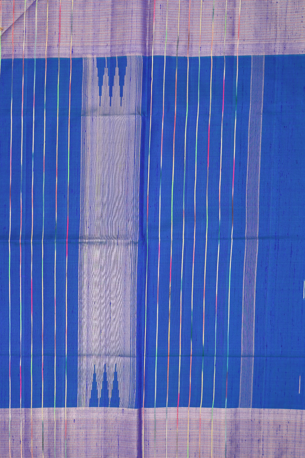 Raw Silk Saree In Cobalt Blue With Threadwork Buttas