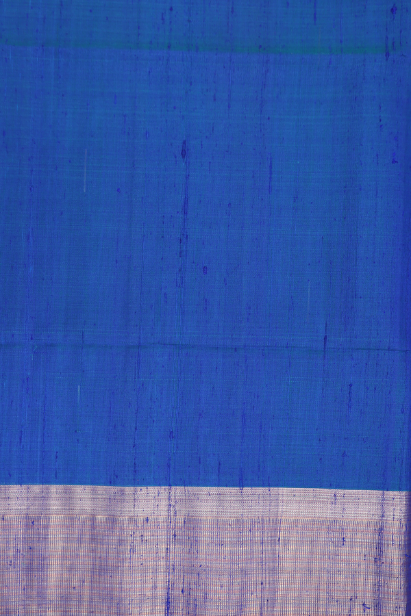 Raw Silk Saree In Cobalt Blue With Threadwork Buttas