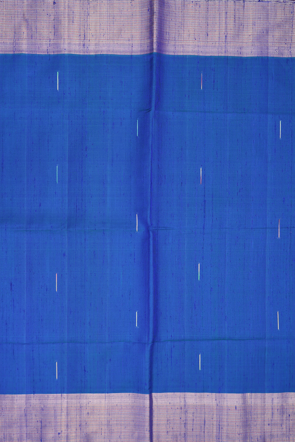 Raw Silk Saree In Cobalt Blue With Threadwork Buttas