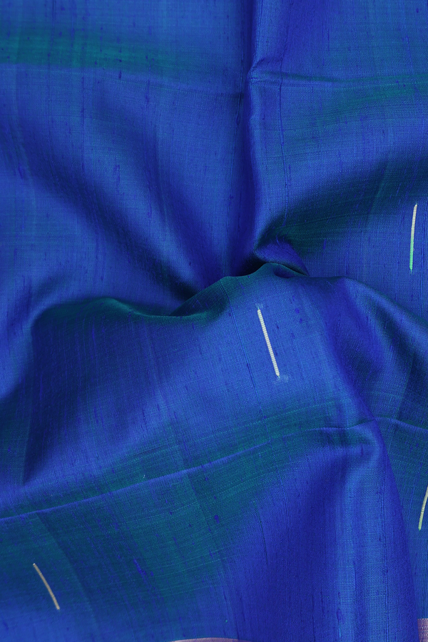 Raw Silk Saree In Cobalt Blue With Threadwork Buttas