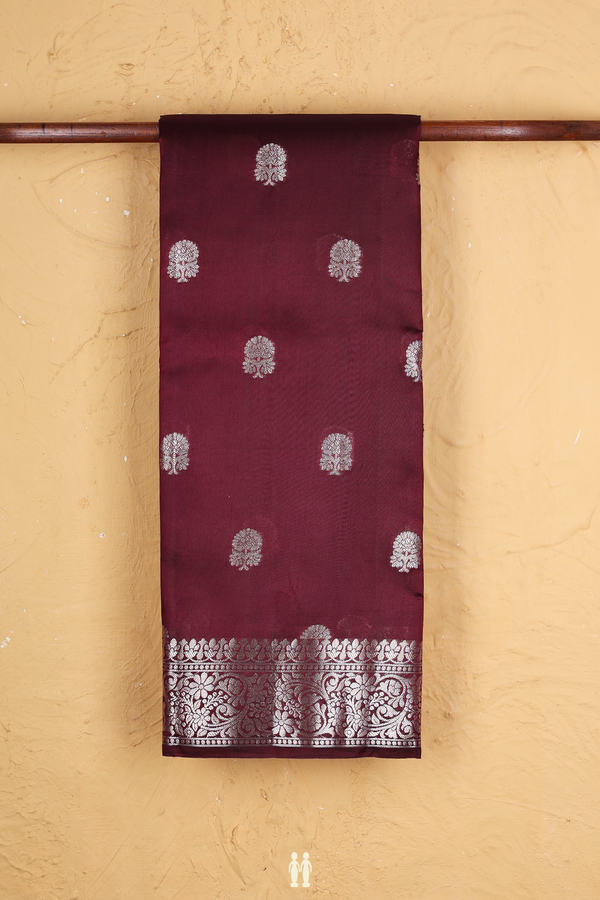 Raw Silk Saree In Coffee Brown With Floral Buttas