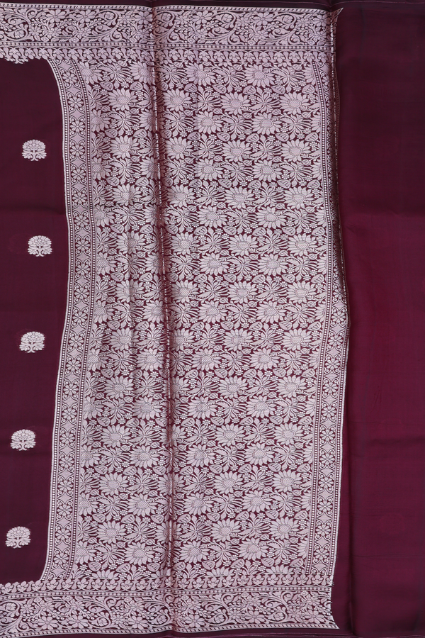 Raw Silk Saree In Coffee Brown With Floral Buttas