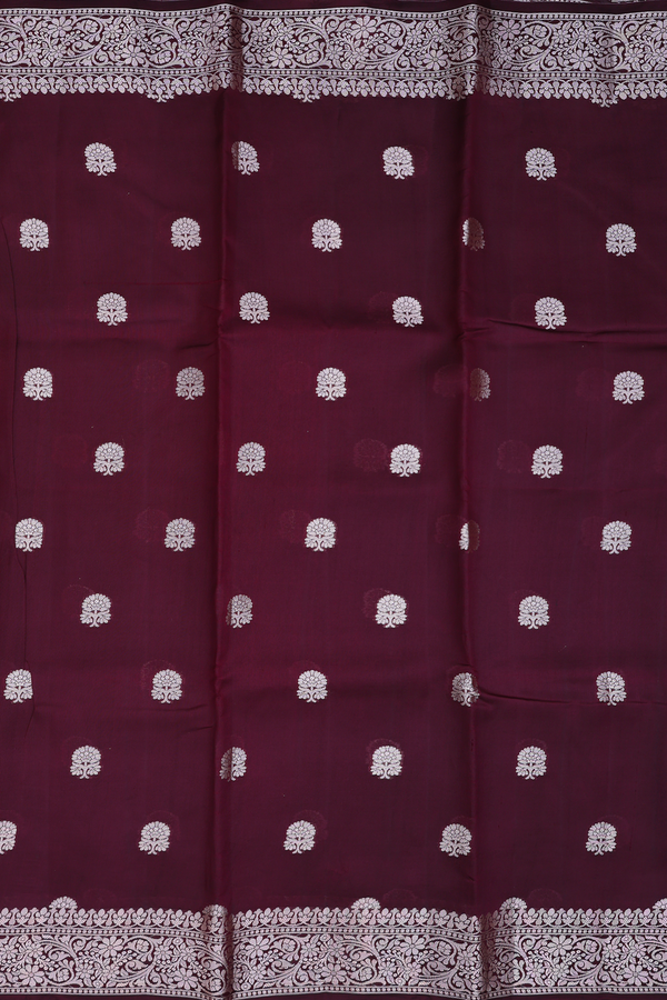 Raw Silk Saree In Coffee Brown With Floral Buttas