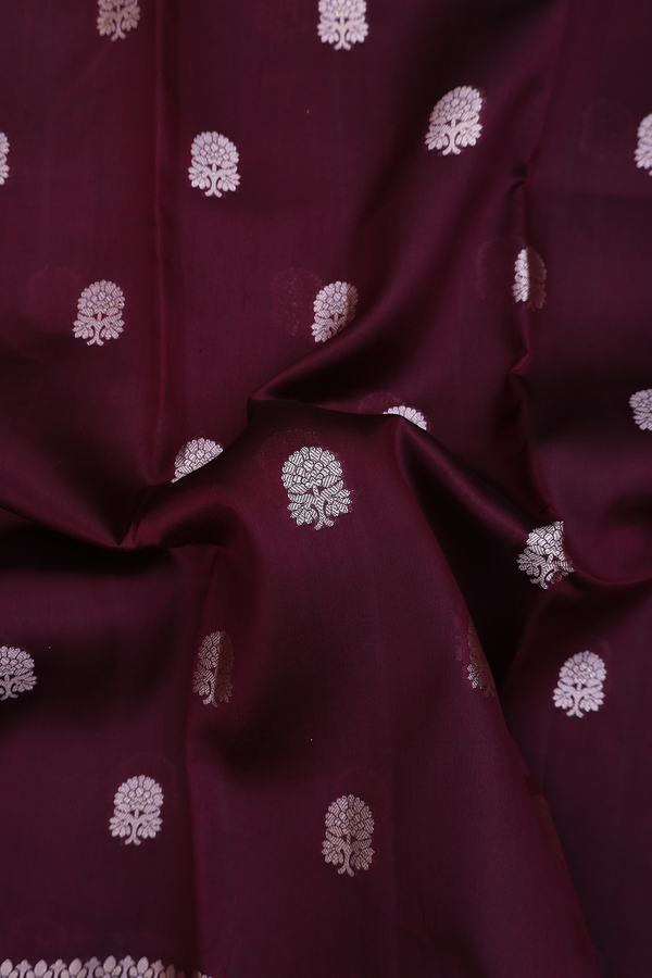 Raw Silk Saree In Coffee Brown With Floral Buttas