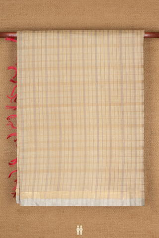 Raw Silk Saree In Cream Color With Self Checks Design