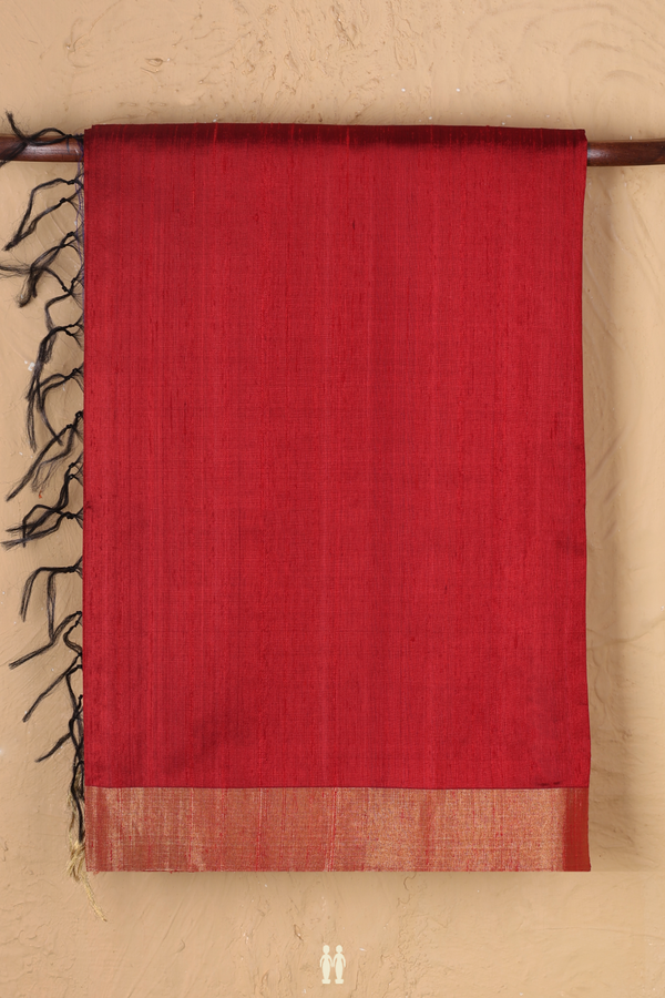 Raw Silk Saree In Crimson Red With Pavanchi Border