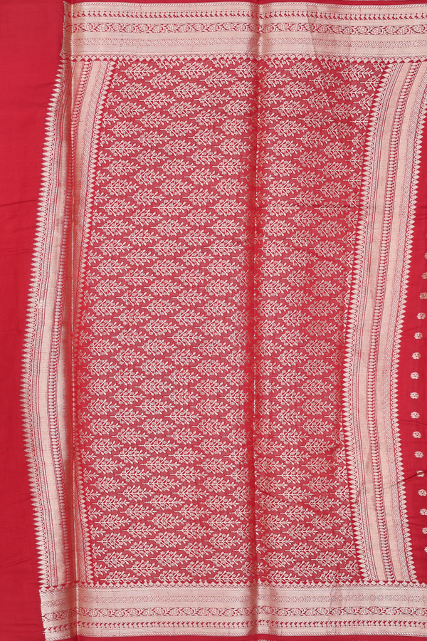 Raw Silk Saree In Crimson Red With Floral Buttas