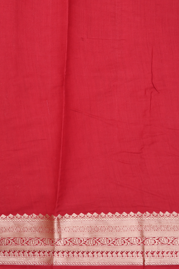 Raw Silk Saree In Crimson Red With Floral Buttas