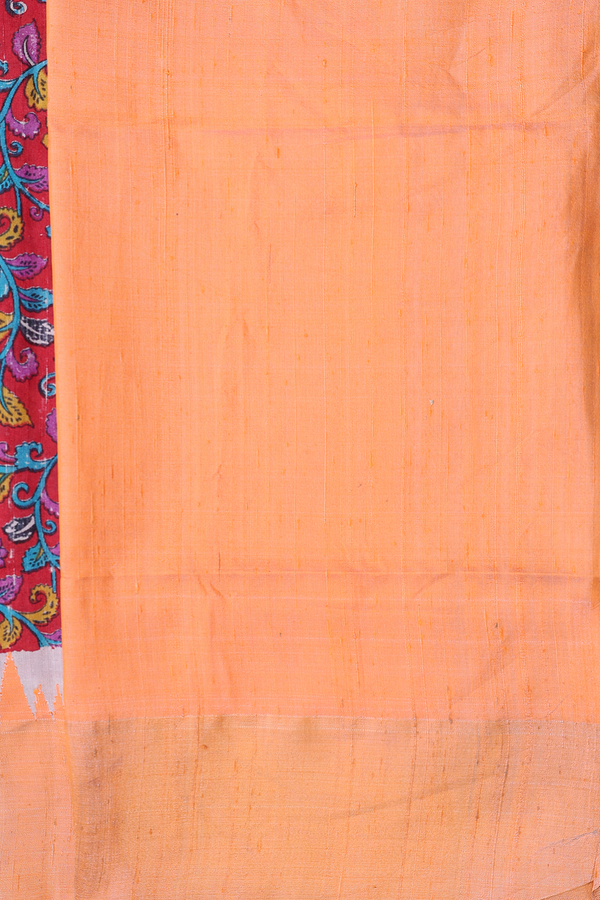 Raw Silk Saree In Crimson Red With Floral Design