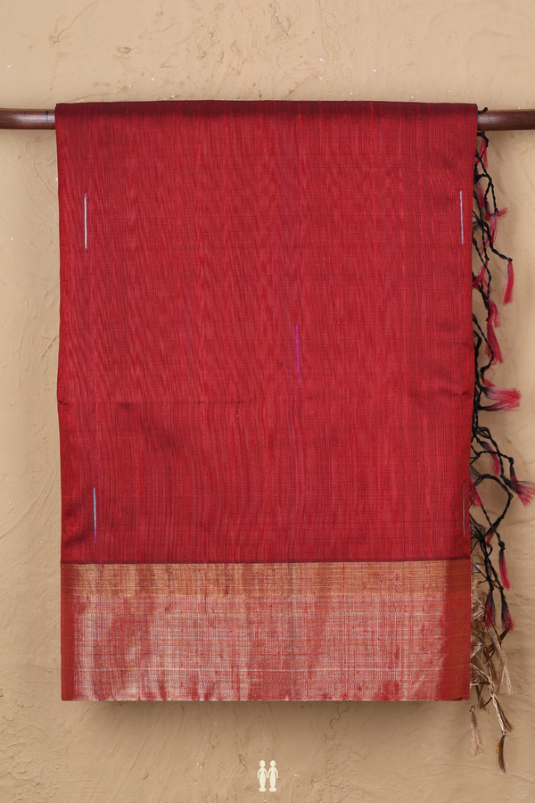 Raw Silk Saree In Crimson Red With Threadwork Buttas