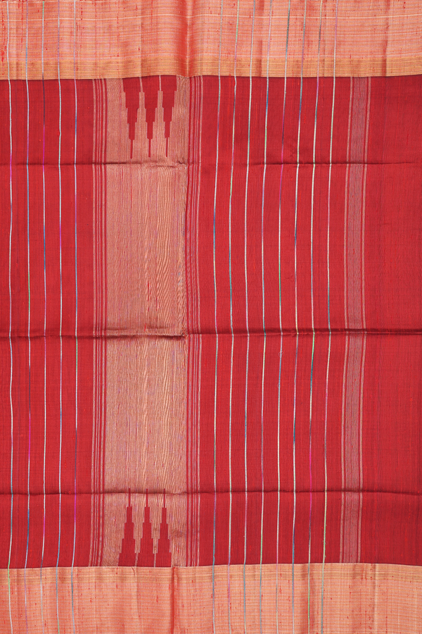 Raw Silk Saree In Crimson Red With Threadwork Buttas
