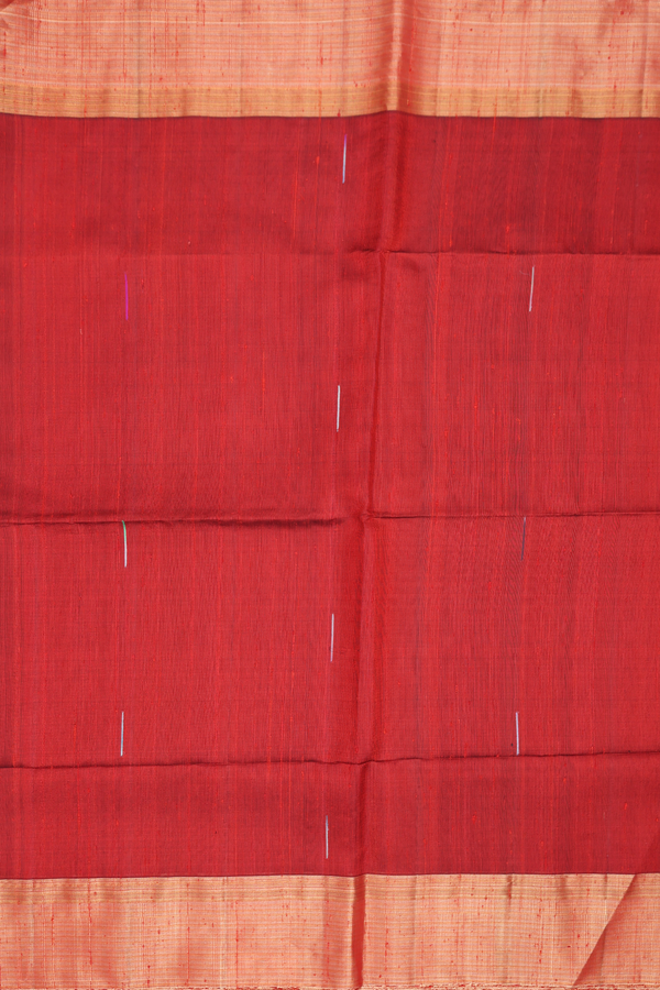 Raw Silk Saree In Crimson Red With Threadwork Buttas